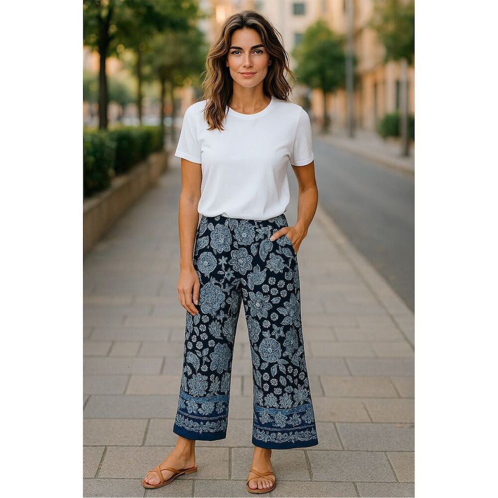 LOFT Navy and Light Blue Wide Leg Pants